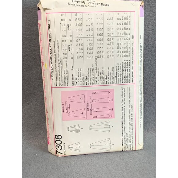 Vintage Simplicity 7308 Sewing Pattern for Skirts Size 12 Misses - Picture 2 of 2